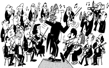 Cartoon image of an orchestra